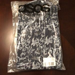 ASOS Skinny Fit Shirt with Baroque Print in Navy